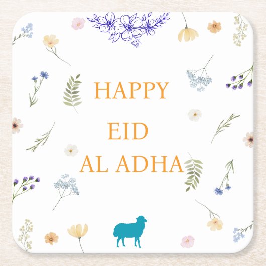 Elegant Floral Eid al-Adha  スクエアペーパーコースター (正面)