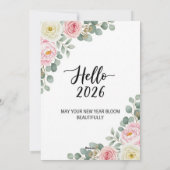 Elegant Floral & Eucalyptus Hello 2026 New Year  シーズンカード (裏面)