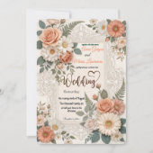 Elegant Floral Faux Embossed Wedding Invitation 招待状 (正面)