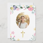 Elegant Floral First Holy Communion Photo  招待状 (裏面)