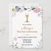 Elegant Floral First Holy Communion Photo  招待状 (正面)