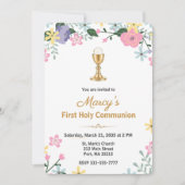 Elegant Floral First Holy Communion Photo  招待状 (正面)