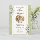 Elegant Floral First Holy Communion Photo Keepsake 招待状 (スタンド正面)