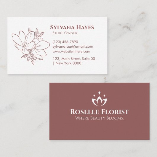 Elegant Floral Florist Soft Pink White Bold Clean 名刺 (正面/裏面)