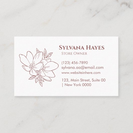 Elegant Floral Florist Soft Pink White Bold Clean 名刺 (正面)