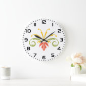 Elegant Floral Flourish Colorful Botanical Scroll ラージ壁時計 (ホーム)