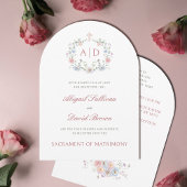 Elegant Floral Frame Monograms Catholic Wedding 招待状