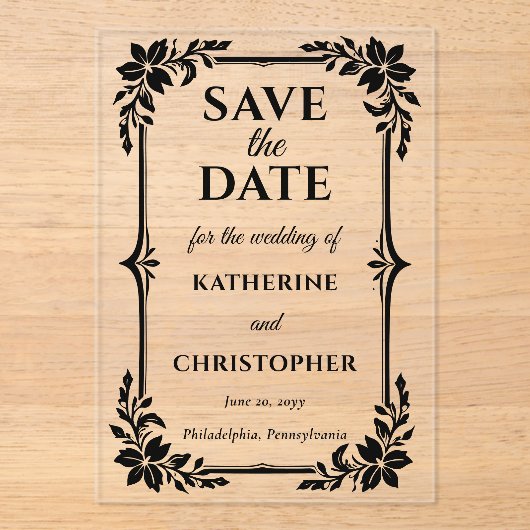 Elegant Floral Frame Wedding Save the Date アクリル招待状 (正面)