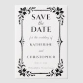 Elegant Floral Frame Wedding Save the Date ベラム紙招待状 (正面)