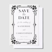 Elegant Floral Frame Wedding Save the Date ベラム紙招待状 (オフセット)