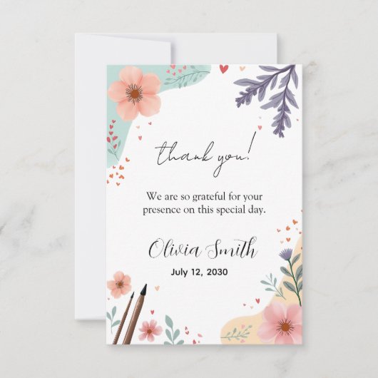 Elegant Floral Frame with Soft Pastel Accents サンキューカード (正面)