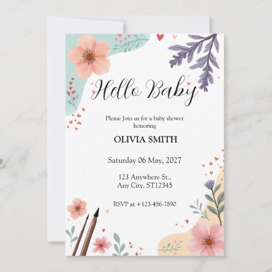 Elegant Floral Frame with Soft Pastel Accents 招待状 (正面)