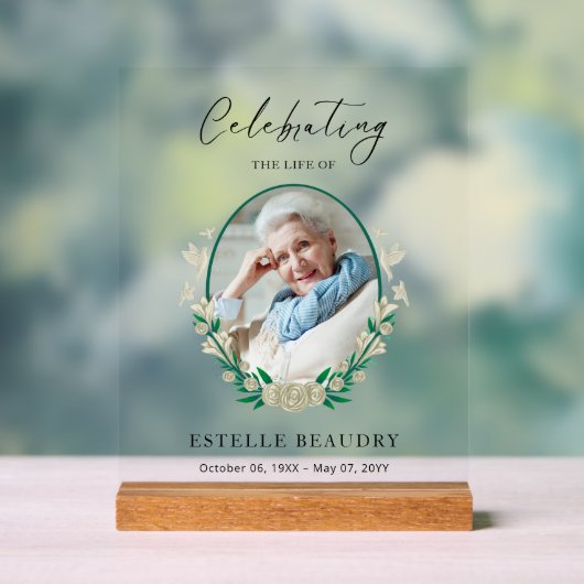 Elegant Floral Funeral Celebration of life Photo   アクリルサイン (ニュートラル)