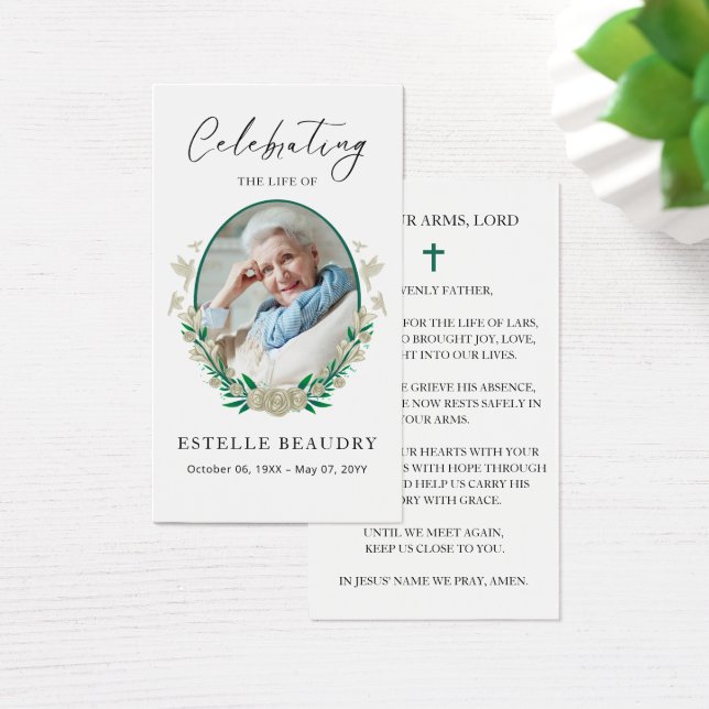 Elegant Floral Funeral Photo Sympathy Prayer Cards (デスク)