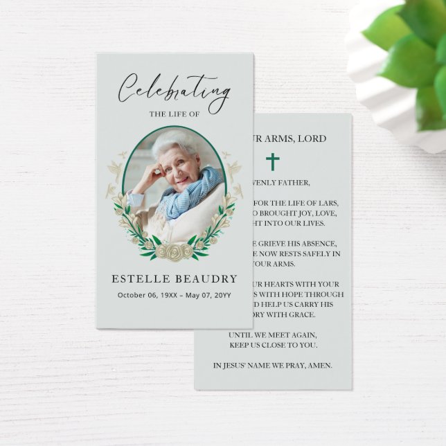 Elegant Floral Funeral Photo Sympathy Prayer Cards (デスク)