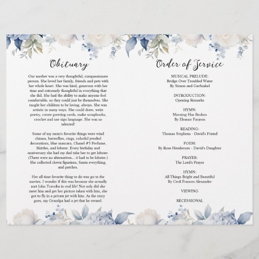 Elegant Floral Funeral Program | Order of Service (裏面)