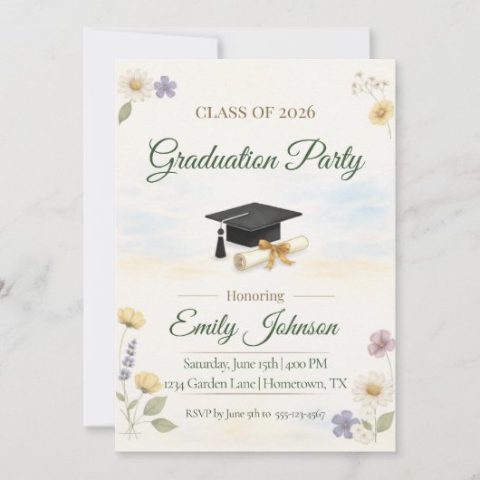 Elegant Floral Garden 2026 Graduation Invite 招待状 (正面)