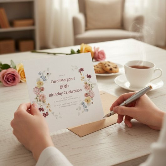 Elegant Floral Garden 60th Birthday Invitation 招待状