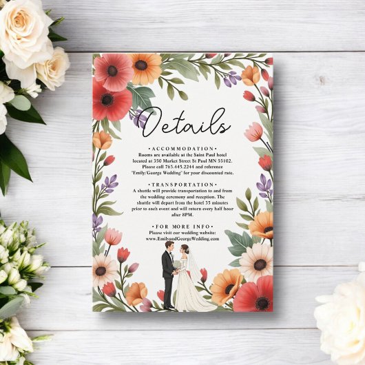 Elegant Floral Garden Bride & Groom Summer Wedding エンクロージャーカード