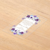 Elegant Floral Garden Oval Frame Blue Lilac Gold アクリル招待状 (レイダウン)
