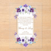Elegant Floral Garden Oval Frame Blue Lilac Gold アクリル招待状 (正面)