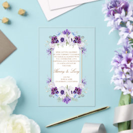 Elegant Floral Garden Oval Frame Blue Lilac Gold アクリル招待状