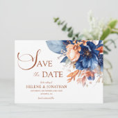 Elegant Floral Garden Terracotta Navy Blue Wedding セーブザデート (スタンド正面)