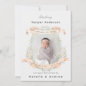 Elegant Floral Gender Neutral Newborn Baby Birth 案内状 (正面)