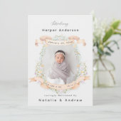 Elegant Floral Gender Neutral Newborn Baby Birth 案内状 (スタンド正面)