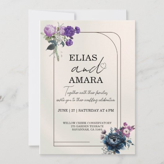 Elegant Floral Geometric Wedding Invitation 招待状 (正面)