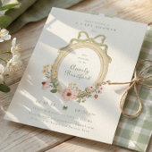 Elegant Floral Girl Sage Bow Framed Baby Shower 招待状