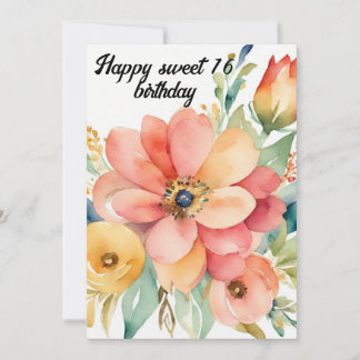 Elegant Floral & Glitter Sweet 16th Birthday  招待状