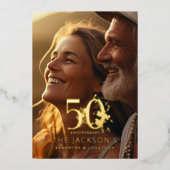Elegant Floral Gold 50th Photo Wedding Anniversary 箔招待状 (正面)