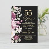 Elegant Floral Gold 55th Wedding Anniversary Photo 招待状 (スタンド正面)