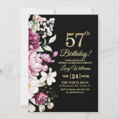 Elegant Floral Gold 57 Birthday Party 招待状 (正面)