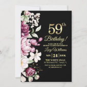 Elegant Floral Gold 59 Birthday Photo 招待状 (正面)