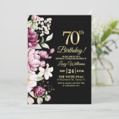 Elegant Floral Gold 70 Birthday Photo 招待状 (スタンド正面)