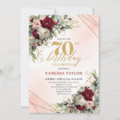 Elegant floral gold 70th birthday celebration card 招待状 (正面)