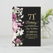 Elegant Floral Gold 71 Birthday Photo 招待状 (スタンド正面)