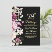 Elegant Floral Gold 78 Birthday Photo 招待状 (スタンド正面)