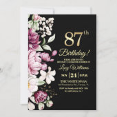 Elegant Floral Gold 87 Birthday Photo 招待状 (正面)