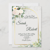 Elegant Floral Gold Arch Wedding Save The Date 招待状 (正面)