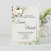 Elegant Floral Gold Arch Wedding Save The Date 招待状 (スタンド正面)
