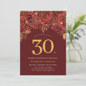 Elegant Floral Gold Burgundy 30th Birthday 招待状 (スタンド正面)