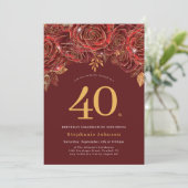 Elegant Floral Gold Burgundy 40th Birthday 招待状 (スタンド正面)