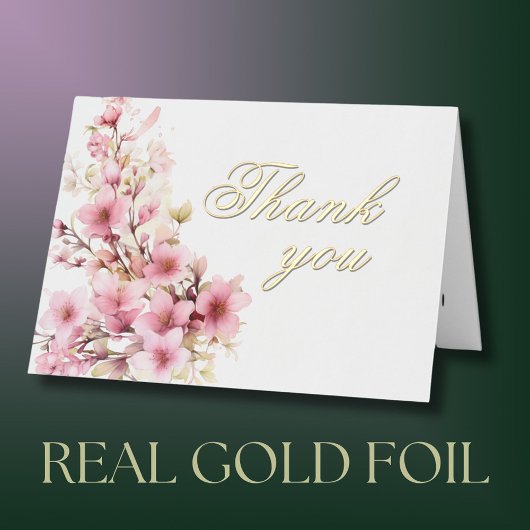 Elegant Floral Gold Foil Birthday Party Thank You 箔グリーティングカード