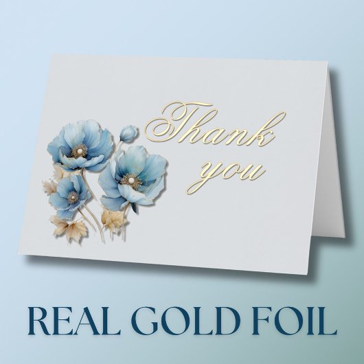 Elegant Floral Gold Foil Birthday Party Thank You 箔グリーティングカード