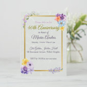 Elegant Floral Gold Frame 40th Birthday Invitation 招待状 (スタンド正面)