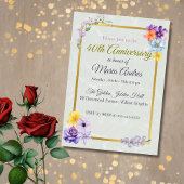 Elegant Floral Gold Frame 40th Birthday Invitation 招待状