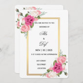 Elegant Floral Gold Frame Wedding Invitation  招待状 (正面/裏面)